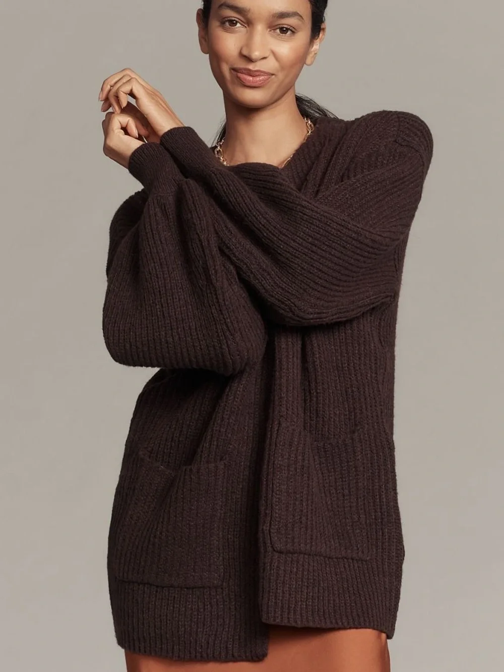 Anthropologie Flat White Chocolate Brown Sweater Cardigan - Picture 1 of 6
